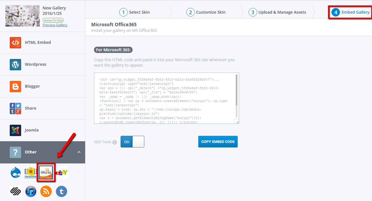How To Embed Cincopa Gallery In Microsoft Office 365 Website